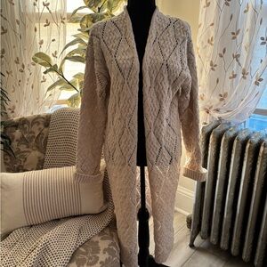 Beige Open-Front Knit Cardigan